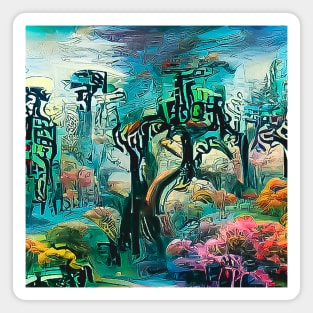 Abstract Cyber City Forest Magnet